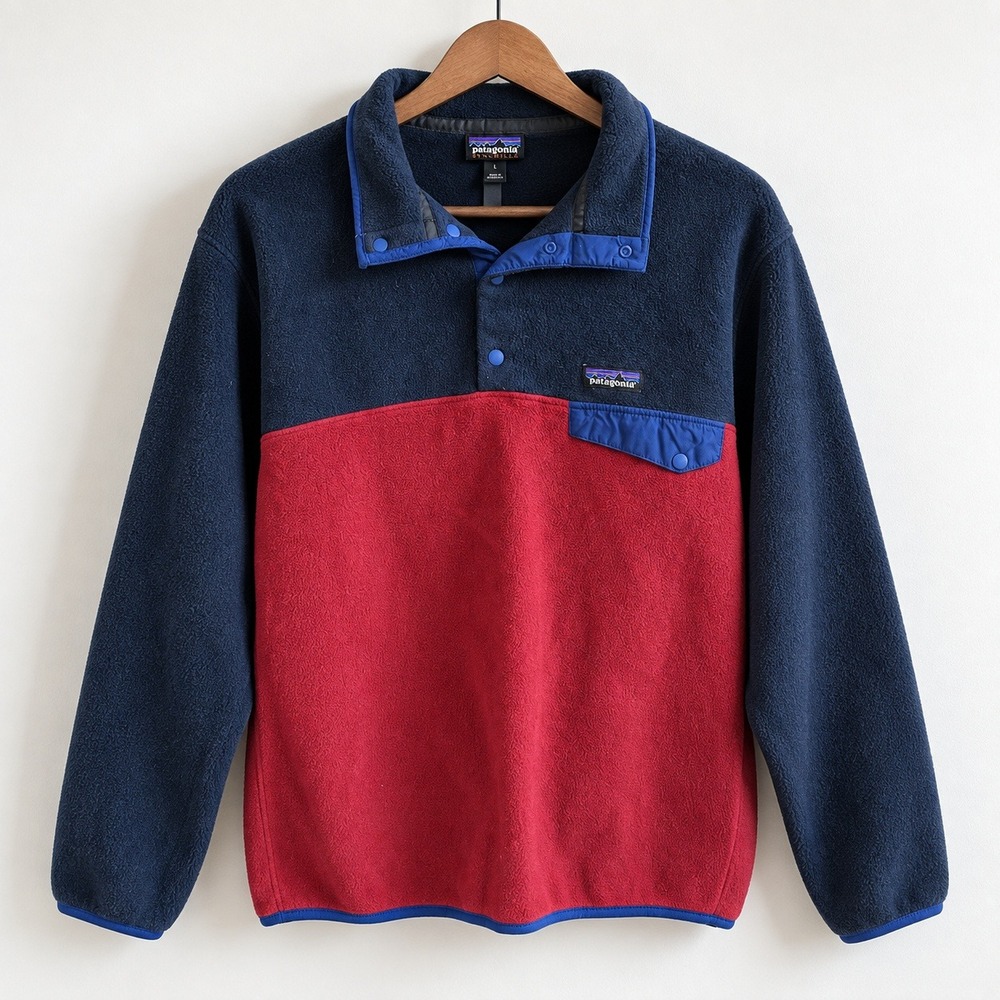 Patagonia Synchilla Snap-T Fleece Pullover Size L Navy Blue Red Colorblock